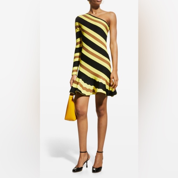 JW ANDERSON Yellow and Black One-Shoulder Dress - Picture 1 of 5